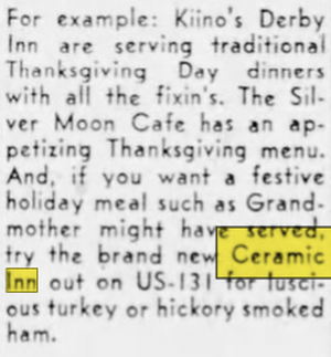 Ceramic Inn (Indian Village) - Nov 15 1953 Opening Announcement